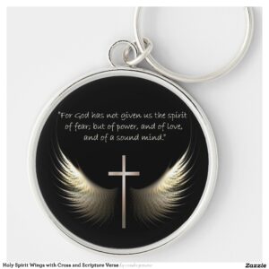 Holy Spirit Wings with Cross and Scripture Verse Keychain