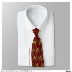 Elegant Sicilian Trinacria and Olive Wreath Neck Neck Tie