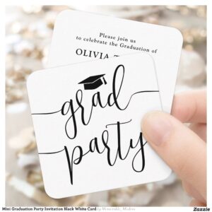 Mini Graduation Party Invitation Black White Card