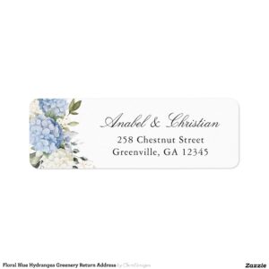 Floral Blue Hydrangea Greenery Return Address Label