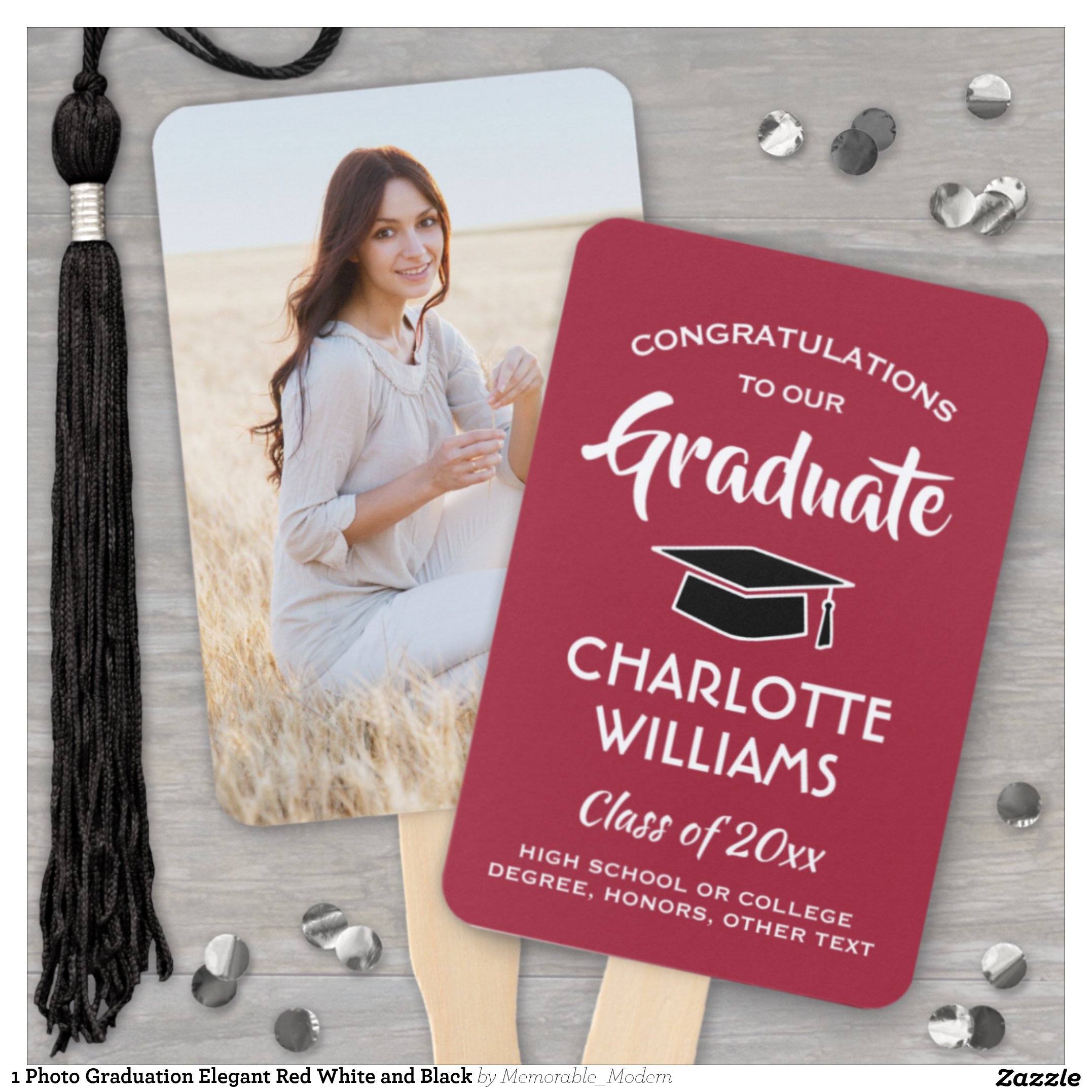 1 Photo Graduation Elegant Red White and Black Hand Fan