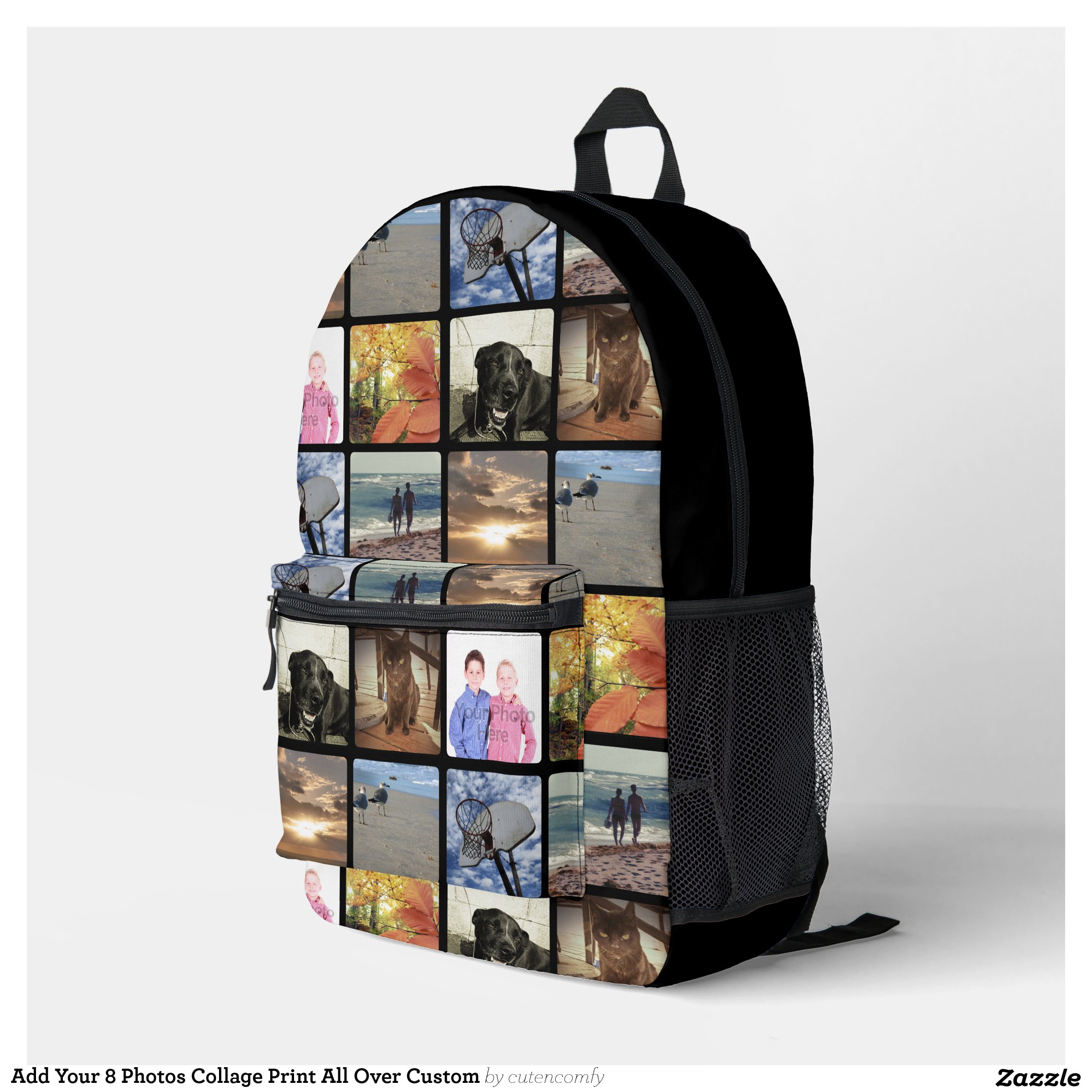 Add Your 8 Photos Collage Print All Over Custom Printed Backpack