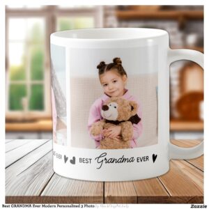 Best GRANDMA Ever Modern Personalized 3 Photo Coffee Mug