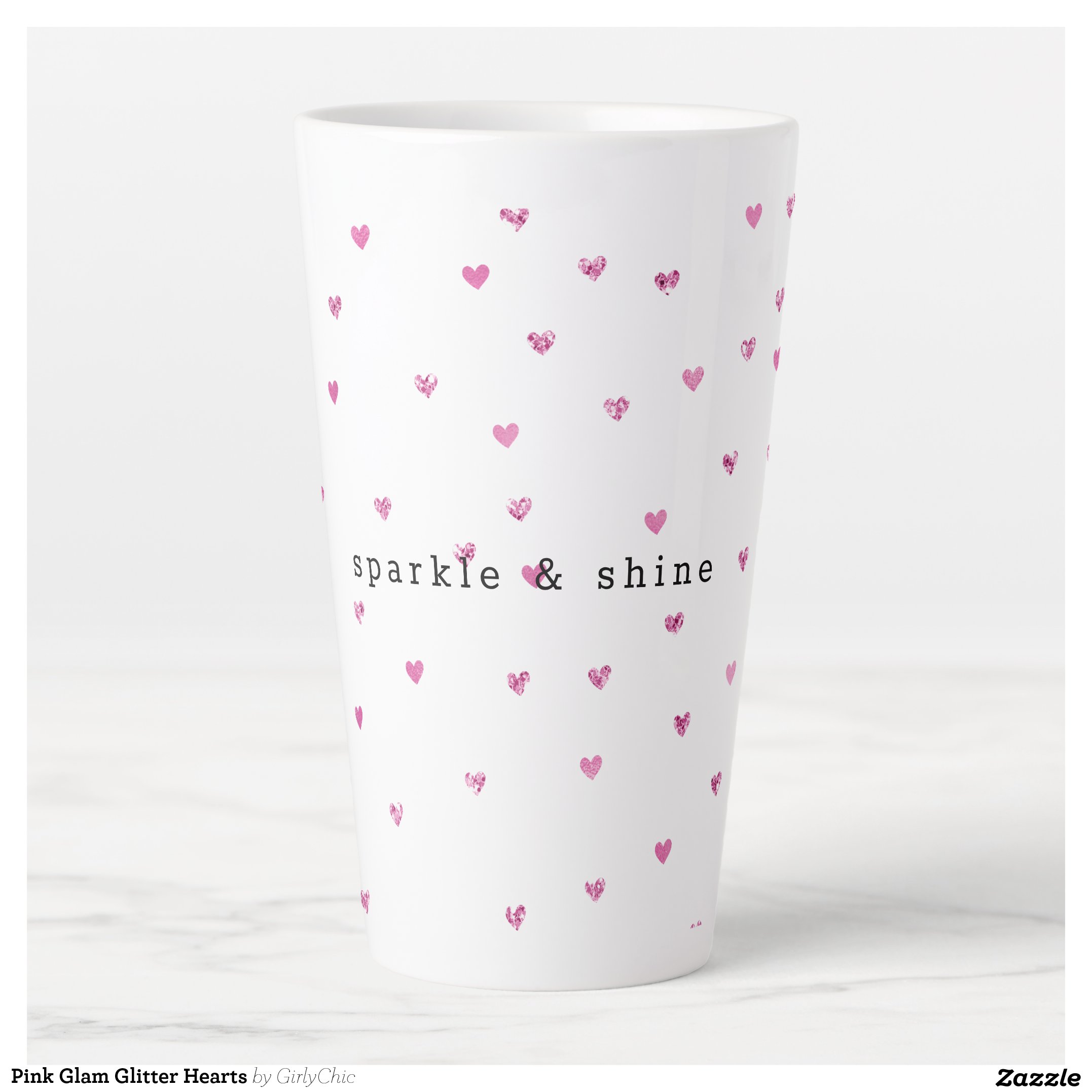 Pink Glam Glitter Hearts Latte Mug