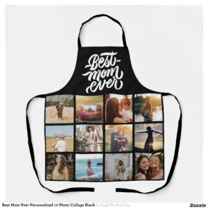 Best Mom Ever Personalized 12 Photo Collage Black Apron