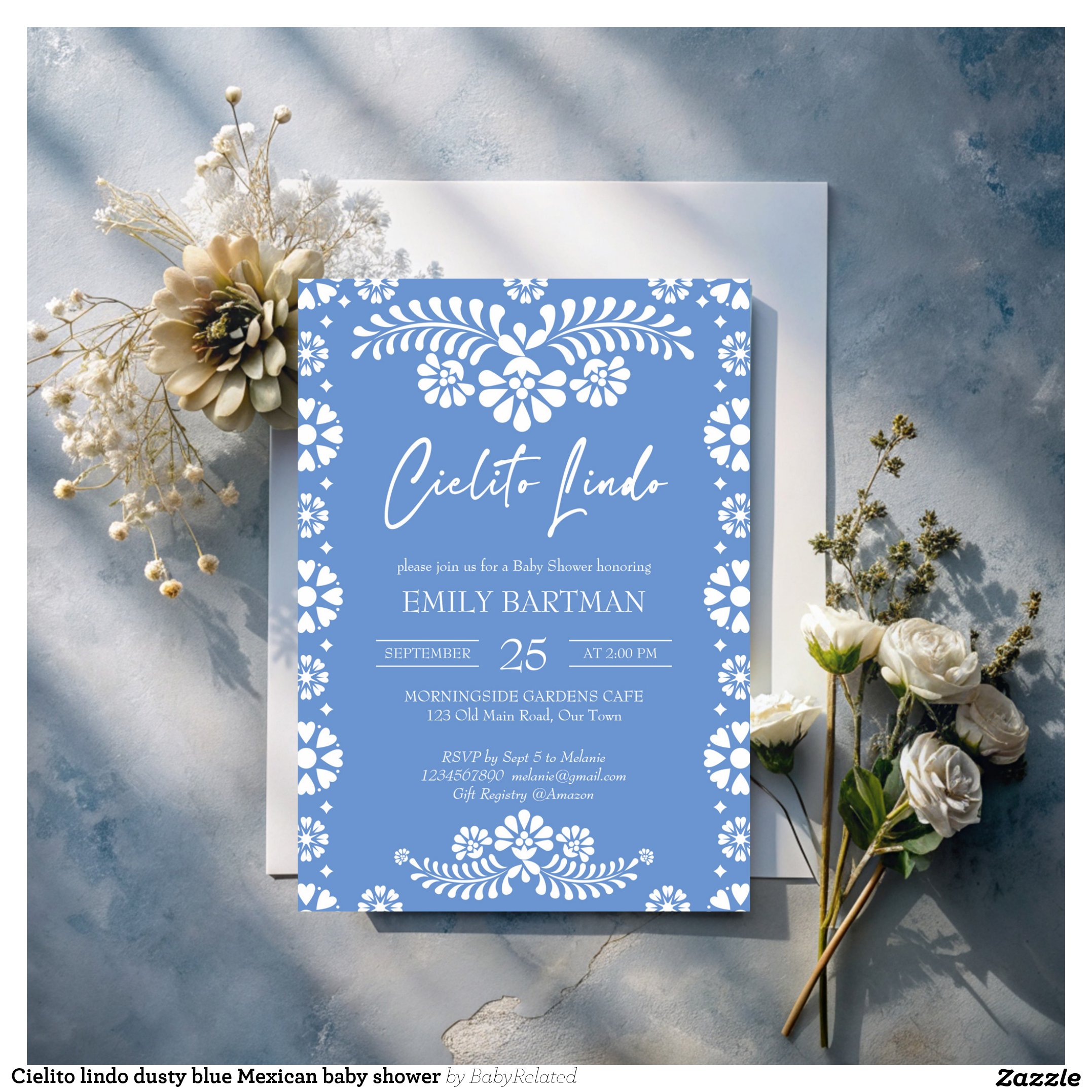 Cielito lindo dusty blue Mexican baby shower Invitation