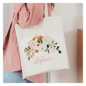 Elegant Blush Watercolor Floral Personalized Name Tote Bag