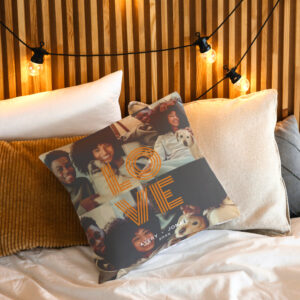 Modern Vintage Retro Love Typography 4 Photo Throw Pillow