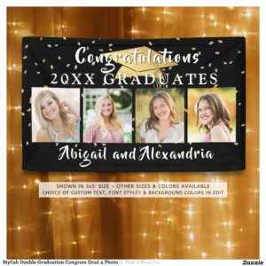 Stylish Double Graduation Congrats Grad 4 Photo Banner