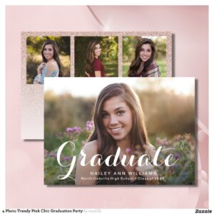 4 Photo Trendy Pink Chic Graduation Party Invitation