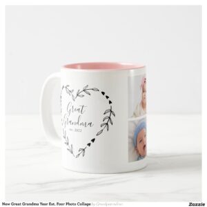 New Great Grandma Year Est. Four Photo Collage Two-Tone Coffee Mug
