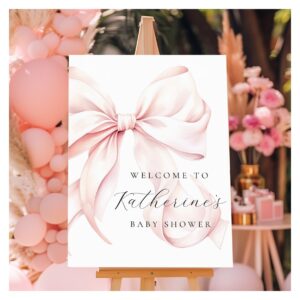 Pink Bow Elegant Baby Shower Welcome Sign