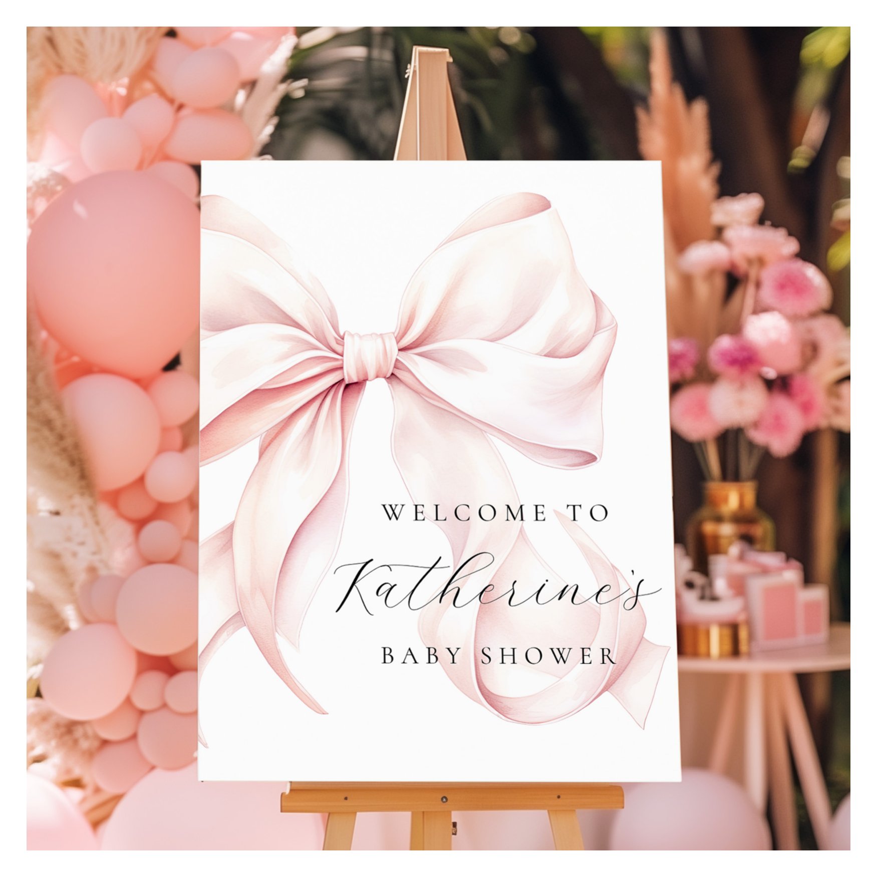 Pink Bow Elegant Baby Shower Welcome Sign