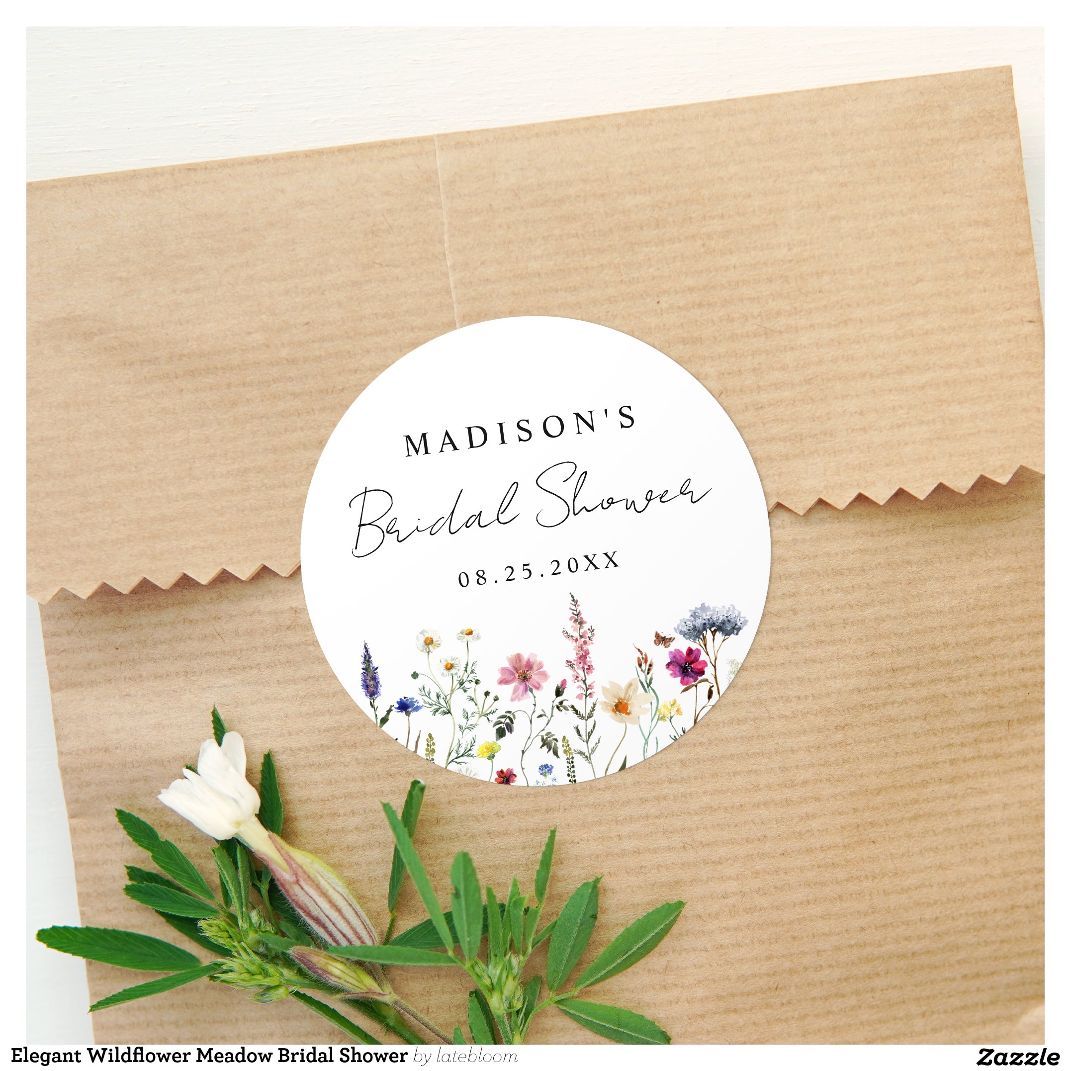 Elegant Wildflower Meadow Bridal Shower Classic Round Sticker