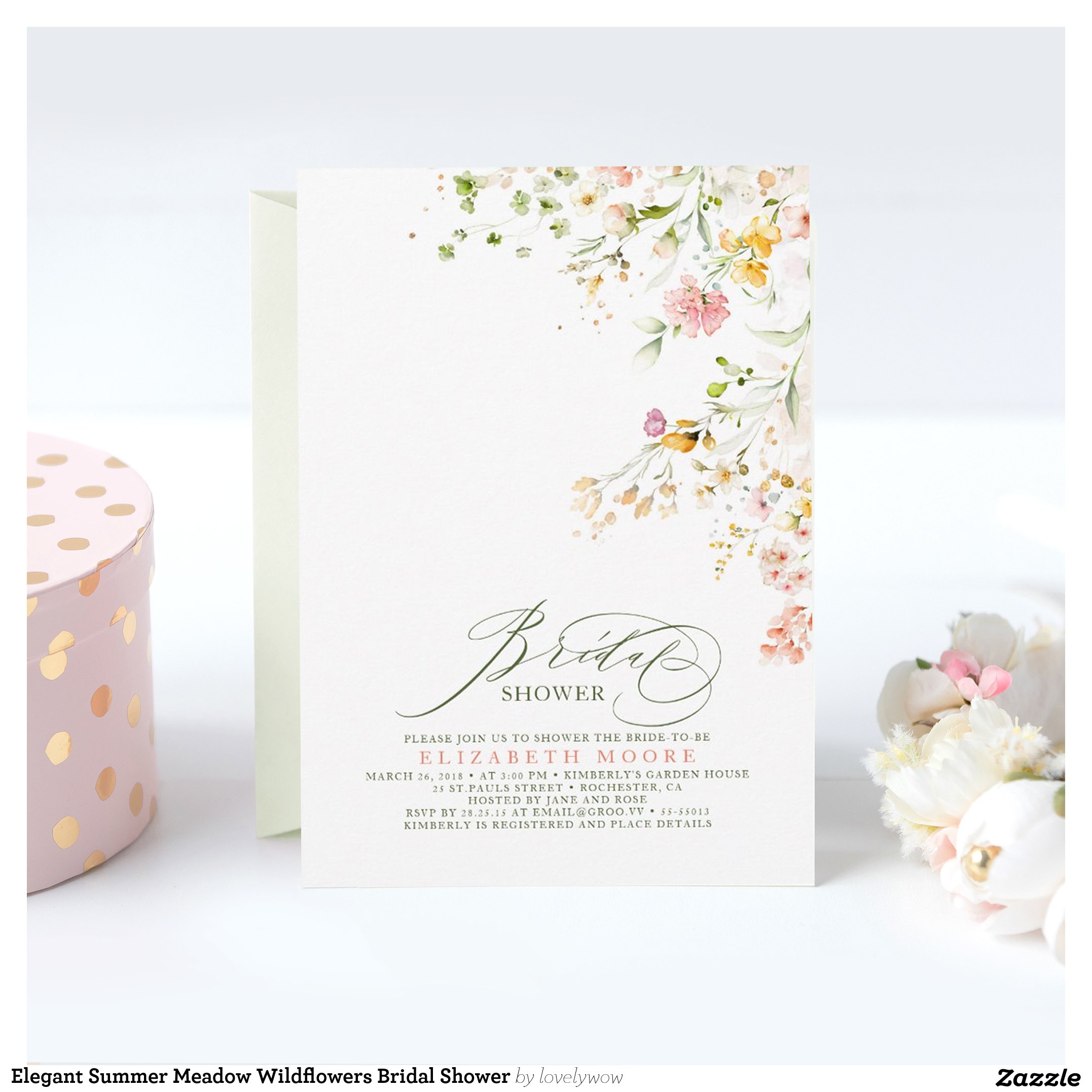 Elegant Summer Meadow Wildflowers Bridal Shower Invitation