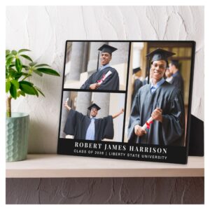Elegant Graduation 3 Photo Collage Black Plaque