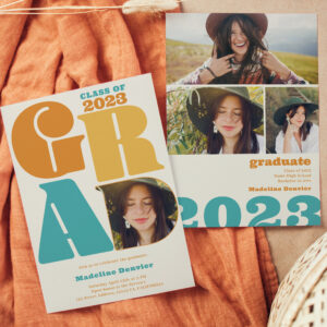 Retro bold oversized Grad 4 photo 2023 graduation Invitation