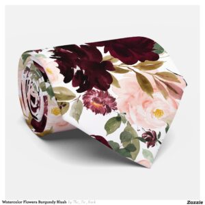 Watercolor Flowers Burgundy Blush Neck Tie