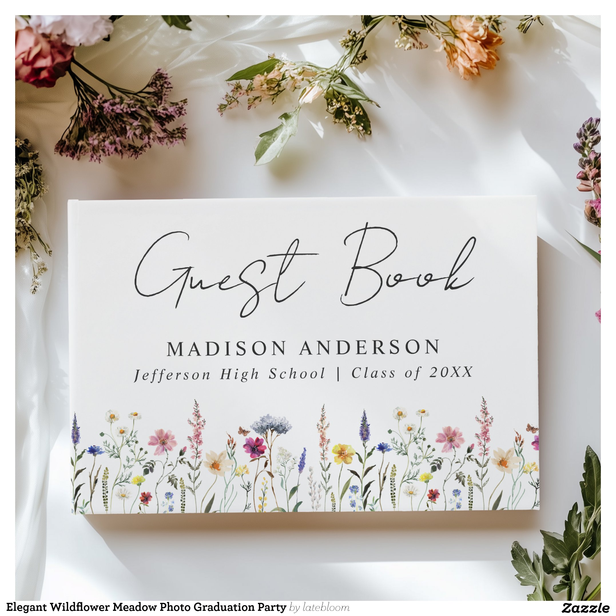 Elegant Wildflower Meadow Photo Graduation Party Guest Book