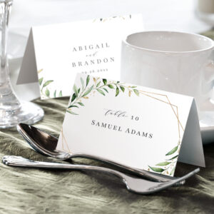 Modern Greenery Gold Geometric Foldable Place Card