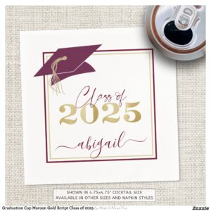 Graduation Cap Maroon Gold Script Class of 2025 Napkins