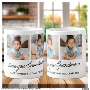 Love You Grandma Custom Modern Simple 4 Photo Coffee Mug