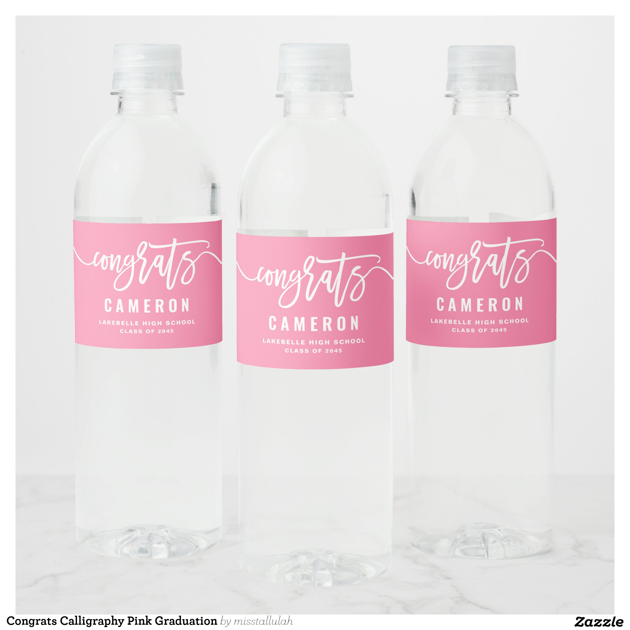 Congrats Calligraphy Pink Graduation Water Bottle Label