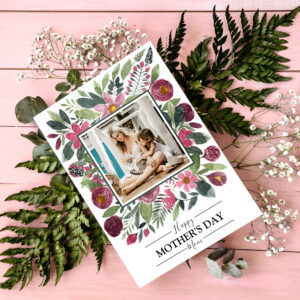 Mauve Pink Burgundy Sage Green Floral Mother's Day Holiday Card