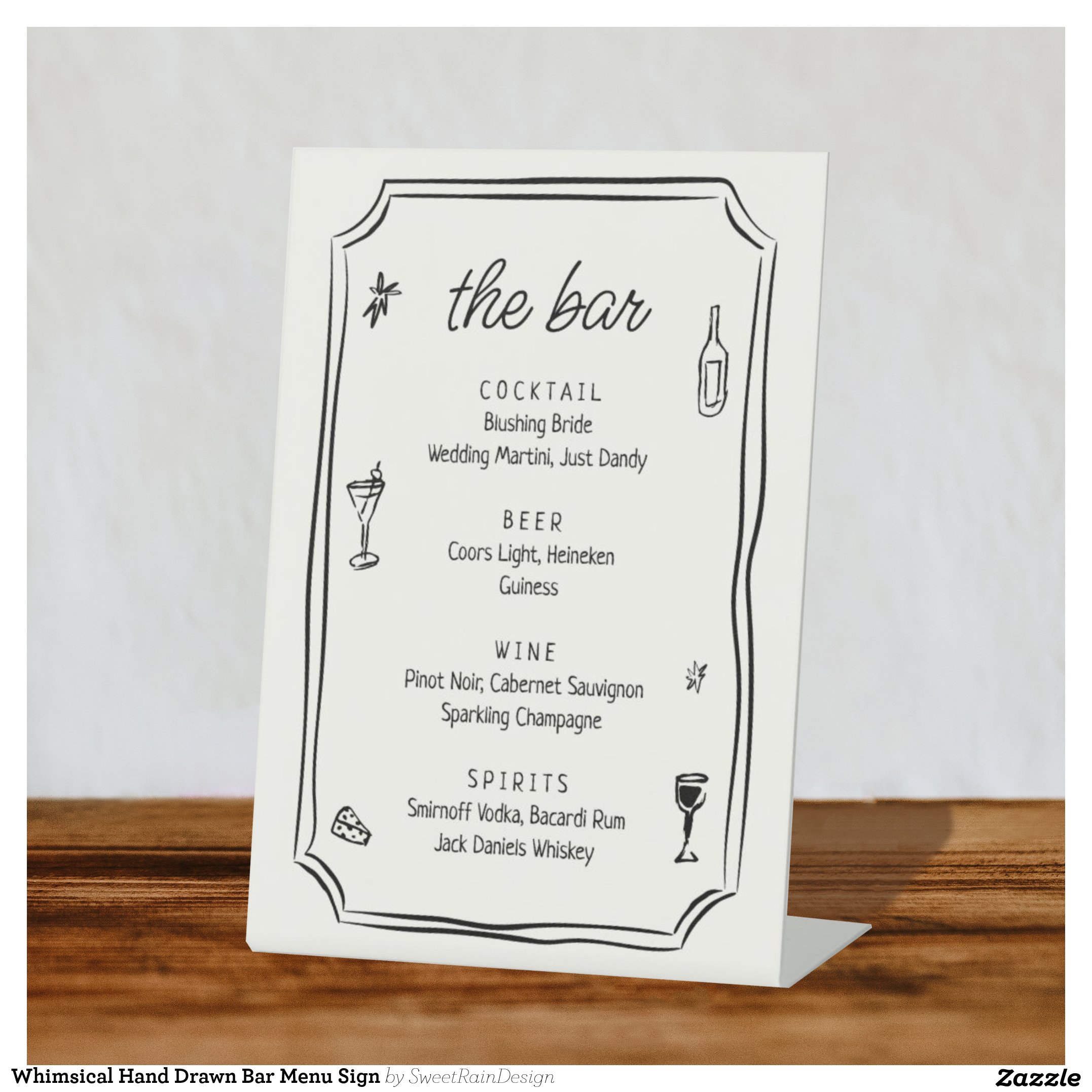 Whimsical Hand Drawn Bar Menu Sign