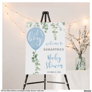 Oh boy Blue balloon eucalyptus baby shower welcome Foam Board