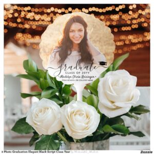 2 Photo Graduation Elegant Black Script Class Year Balloon