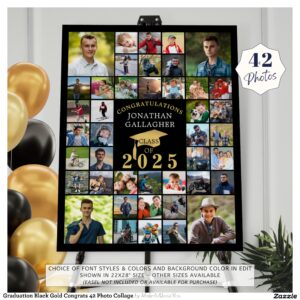 Graduation Black Gold Congrats 42 Photo Collage Foam Board