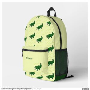 Custom name green alligator on yellow printed backpack