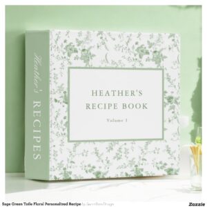 Sage Green Toile Floral Personalized Recipe 3 Ring Binder