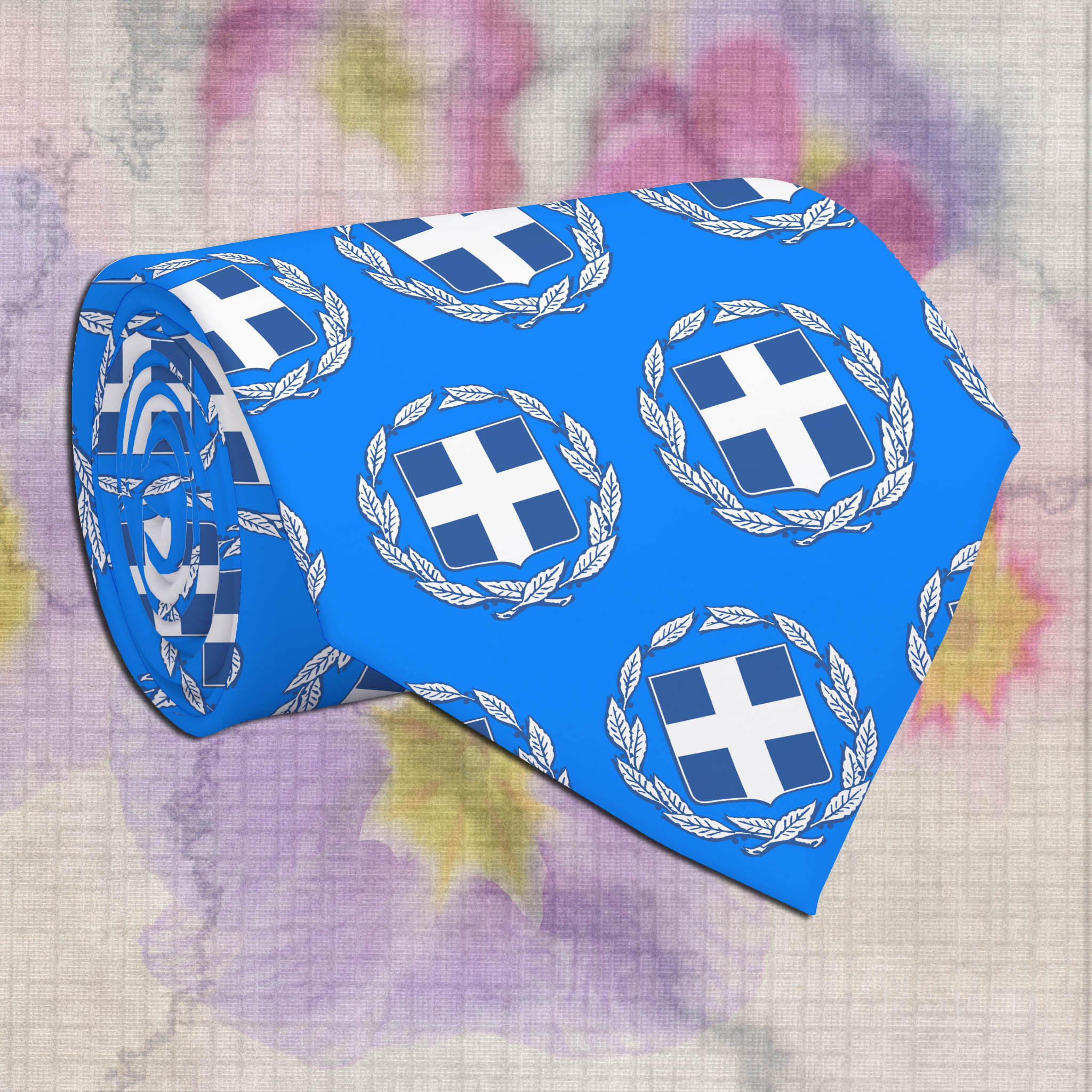 Fashion Greece Emblem Tie, Blue Greek Flag Neck Tie