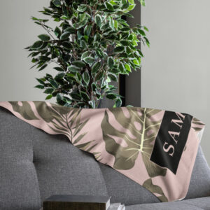 Tropical Pink & Gold Palm Leaves Pattern & Name Sherpa Blanket