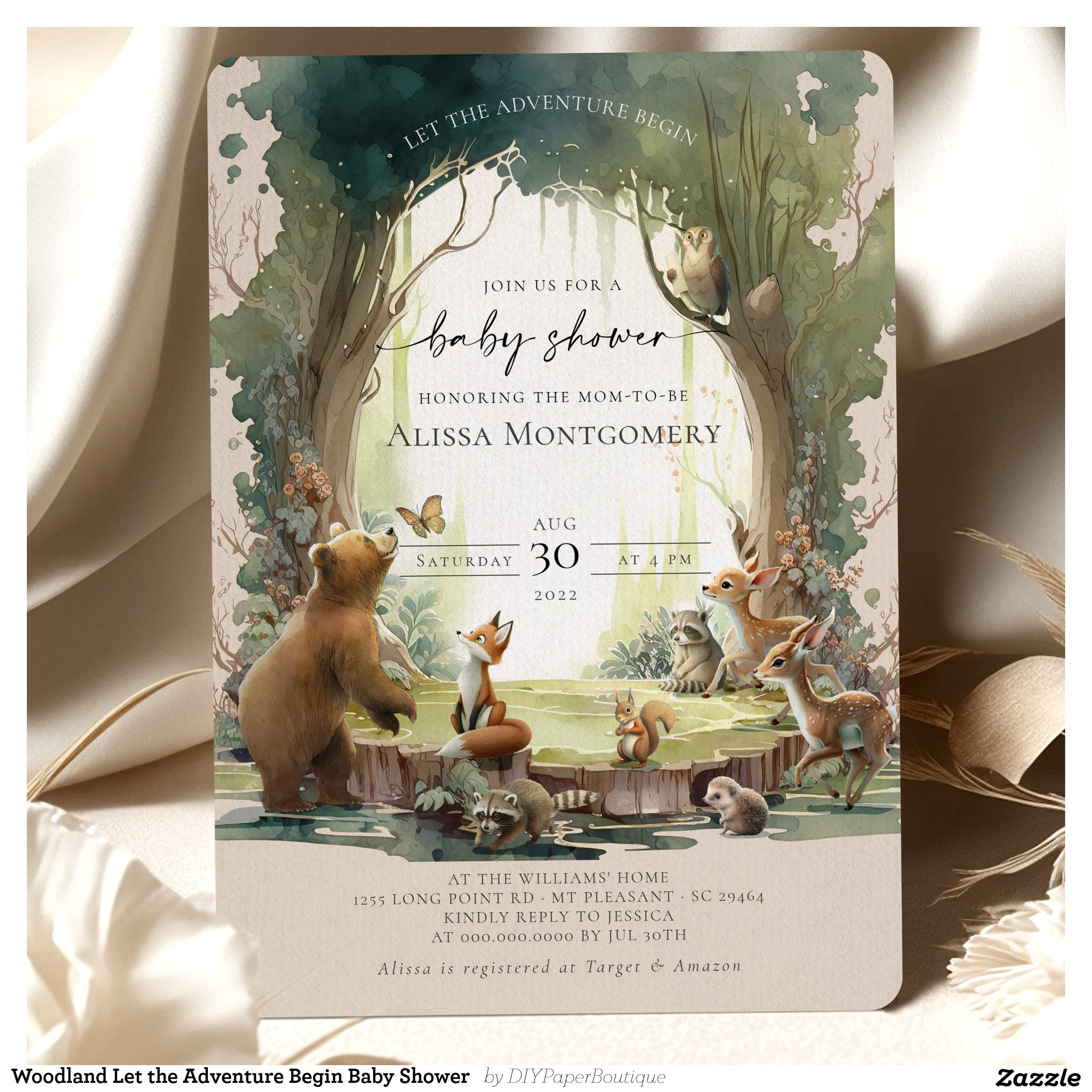 Woodland Let the Adventure Begin Baby Shower Invitation