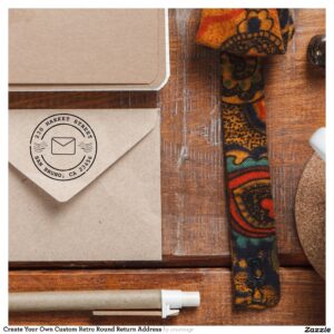 Create Your Own Custom Retro Round Return Address Rubber Stamp