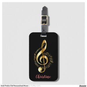 Gold Treble Clef Personalized Music Luggage Tag