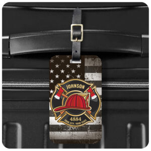 Firefighter NAME Fireman Fire Department USA Flag Luggage Tag