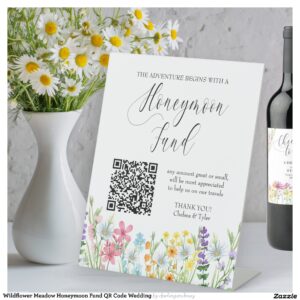 Wildflower Meadow Honeymoon Fund QR Code Wedding Pedestal Sign