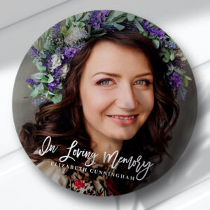 In Loving Memory Cursive Custom Photo Memorial Button