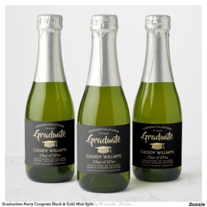 Graduation Party Congrats Black & Gold Mini Split Sparkling Wine Label