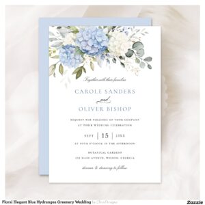 Floral Elegant Blue Hydrangea Greenery Wedding Invitation