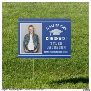Congrats Modern Royal Blue Custom Photo Graduation Sign