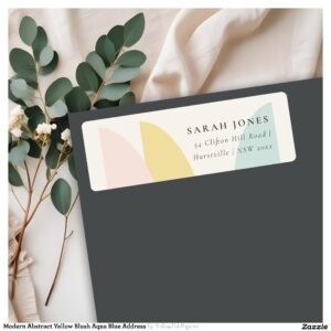 Modern Abstract Yellow Blush Aqua Blue Address Label