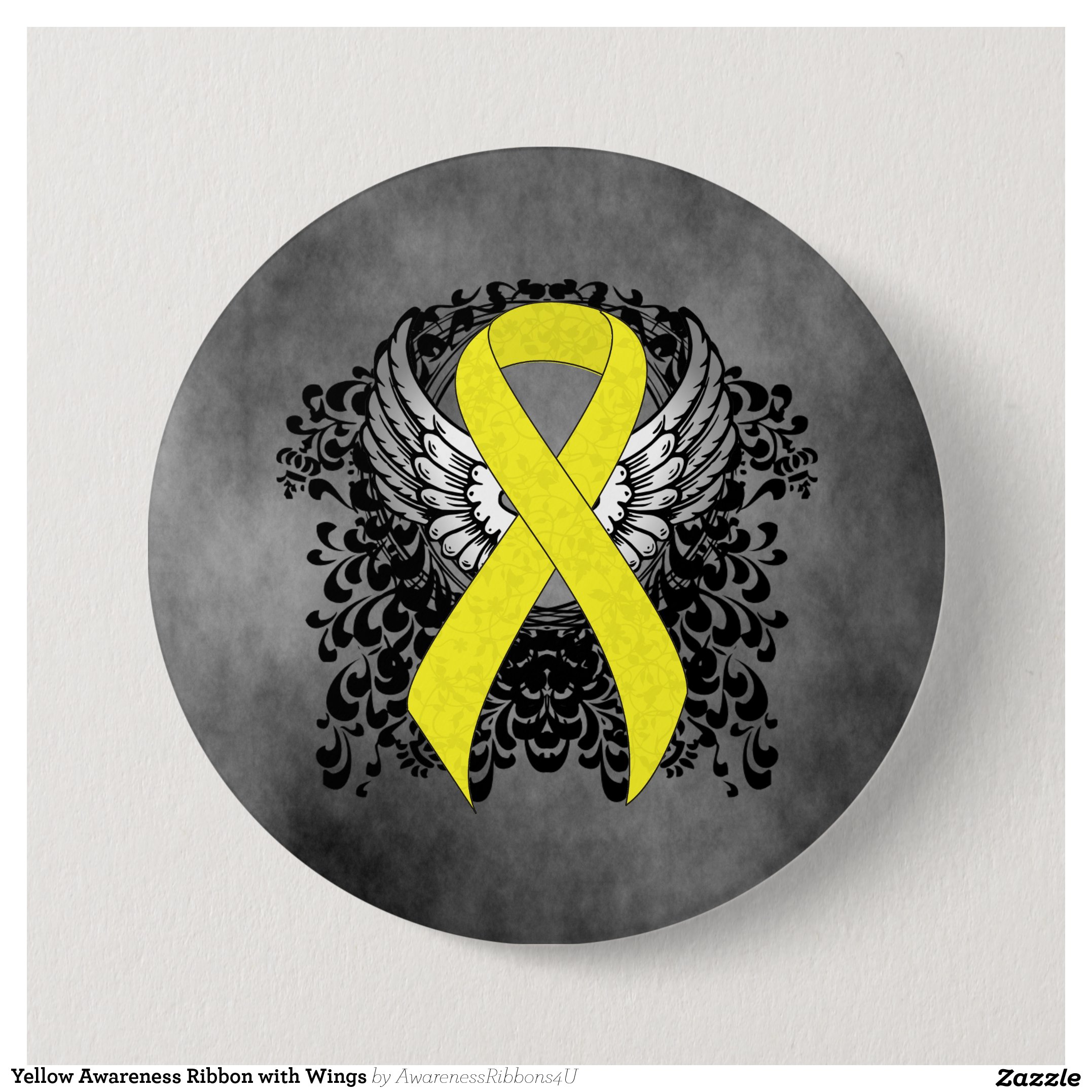 Yellow Awareness Ribbon with Wings Pinback Button