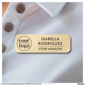 Custom Logo Employee Magnetic Safety Pin Faux Gold Name Tag
