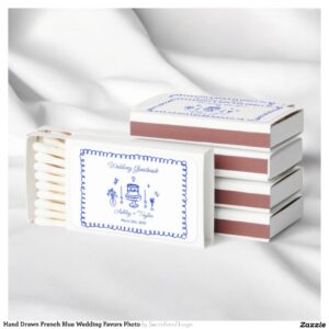 Hand Drawn French Blue Wedding Favors Photo Matchboxes