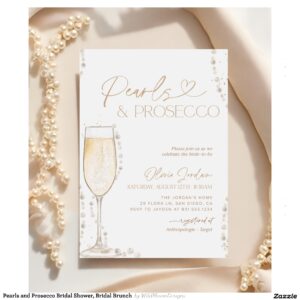 Pearls and Prosecco Bridal Shower, Bridal Brunch Invitation